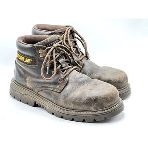 Caterpillar  Brown Leather Steel Safety Toe Work Boots Men's Size 8.5 M